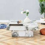 ZUN A modern and practical coffee table, black and white in imitation marble pattern, made of MDF W1151119880