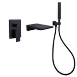 ZUN Wall Mount Tub Faucet Matte Black, Waterfall Wall Mount Tub Filler Faucet with Handheld Shower DSBB812MB