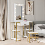 ZUN White modern simple vanity, solid metal frame construction, 9 LED lights illuminate makeup mirror, W33158581