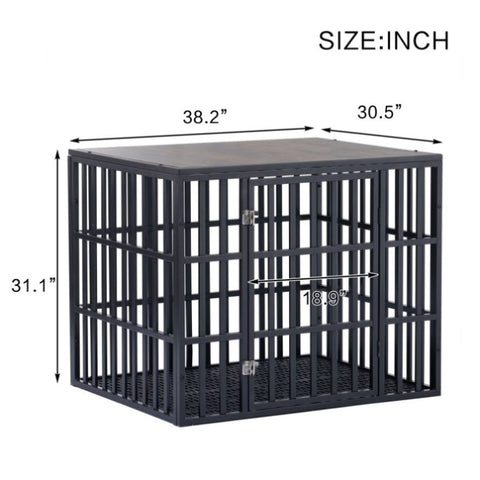 ZUN NEW HEAVY DUTY DOG CRATE FURNITURE FOR LARGE DOGS WOOD & STEEL DESIGN DOG CAGE INDOOR & OUTDOOR PET W20658496