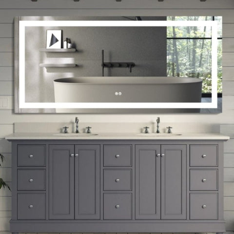 ZUN 60x28 Inch LED Lighted Bathroom Mirror with 3 Colors Light, Wall Mounted Bathroom Vanity Mirror with W156267691
