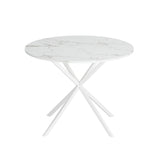 ZUN 42.13'' Modern Cross Leg Round Dining Table, White Marble Top Occasional Table, Two Piece Removable W757140952