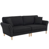 ZUN 214*83*86cm American Style With Copper Nails Burlap Solid Wood Legs Indoor Double Sofa Black 26982700