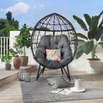 ZUN Outdoor Patio Wicker Egg Chair Indoor Basket Wicker Chair with Grey Cusion for Backyard Poolside W2071125705