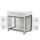 ZUN Dog Crate Furniture, Wooden Dog Crate End Table, 38.4 Inch Dog Kennel with 2 Drawers Storage, Heavy W1422109450