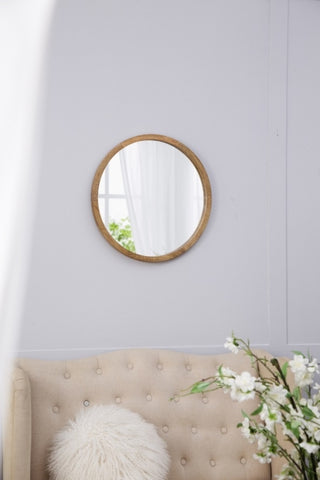 ZUN 20" x 20" Circle Wall Mirror with Wooden Frame, Wall Mirror for Living Room, Dining Room, Foyer, W2078124340