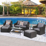 ZUN Patio Dark Gray Ottoman Footstool Set Rattan With Side Table Furniture Outdoor W1828P149791