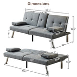 ZUN Linen Fabric Modern Sofa Bed Futon Couch Bed Folding Recliner Sleeper Reversible Loveseat W1422131950