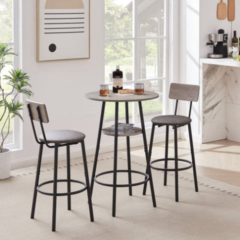 ZUN Round bar stool set with shelf, upholstered stool with backrest Grey, 23.62'' W x 23.62'' D x W1162101846