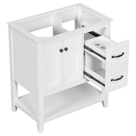 ZUN 30" Bathroom Vanity without Sink Top, Cabinet Base Only, Vanity with Multi-Functional Drawer, White WF310865AAK