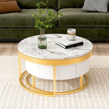 ZUN Modern Round Nesting Coffee Table with Drawers in White WF307201AAK