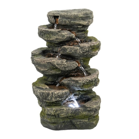 ZUN 9x5x14" Indoor Gray Stone-Look Water Fountain, 7-tier Polyresin Cascading Rock Tabletop Fountain W2078124472