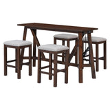 ZUN Modern 5-Piece Dining Table Set with Power Outlets,Bar Kitchen Table Set with Upholstered Stools, W1716132138