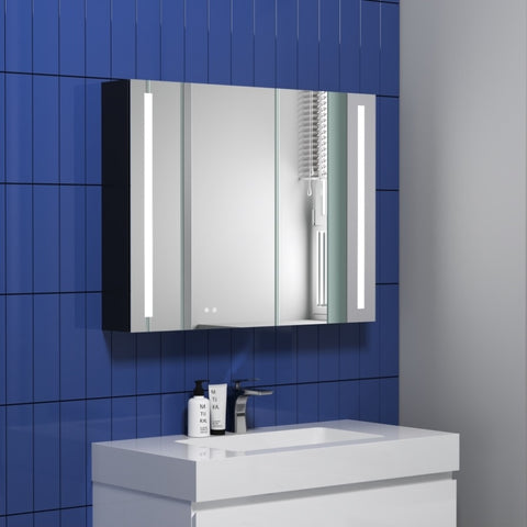 ZUN 34" W x 26" H Modern Wall Mounted LED Frontlit Bathroom Mirror Cabinet with US standard plug, W1865109006