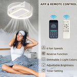 ZUN 20Inches Bladeless Ceiling Fan with Lights, Dimmable LED, Remote Control / APP Control, 6 Speeds of W2009127693