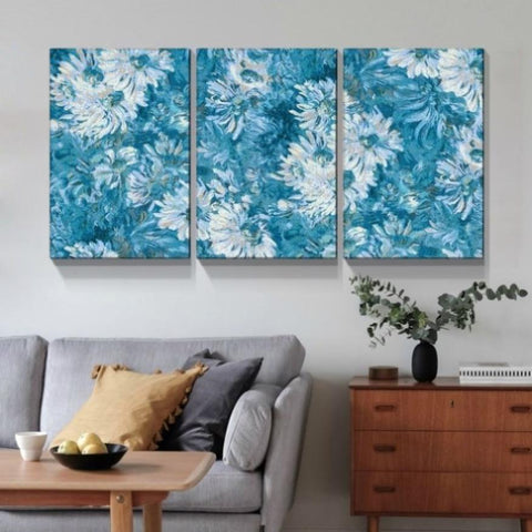 ZUN Framed Canvas Wall Art Decor Abstract Painting, Cyan Color Daisy Oil Painting Style Decoration For W2060138643