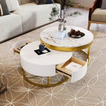 ZUN Modern Round Nesting Coffee Table with Drawers in White WF307201AAK