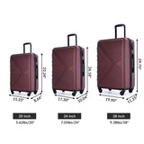 ZUN 3 Piece Luggage Sets ABS Lightweight Suitcase with Two Hooks, Spinner Wheels, TSA Lock, W28442443