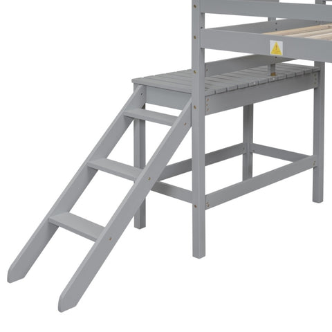 ZUN Twin Loft Bed with Platform,ladder,Grey W50482275