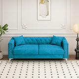 ZUN Sophisticated Sofa Set: 83" Blue Velvet Triple Sofa with 2 Complimentary Pillows – Perfect for Both W1278131610