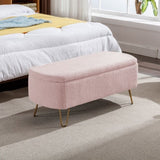 ZUN Pink Storage Ottoman Bench for End of Bed Gold Legs, Modern Grey Faux Fur Entryway Bench Upholstered W1170104172