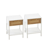 ZUN Set of 2, 15.74" Rattan End table with drawer, Modern nightstand, metal legs,side table for living W1265123643