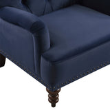 ZUN Luxurious Room Accent Chair 1pc Blue Velvet Upholstered Button Tufted Nailhead Trim Modern B011126019