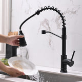 ZUN Kitchen Faucet with Pull Out Sprayer Black Stainless Steel Single Handle Kitchen Sink Faucets W1932130232