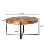 ZUN 33.46"Retro drawing technology Splicing Round Coffee Table,Fir Wood Table Top with Black Cross Legs W757136706