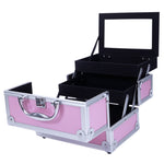 ZUN SM-2176 Aluminum Makeup Train Case Jewelry Box Cosmetic Organizer with Mirror 9"x6"x6" Pink 34100159
