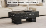 ZUN The black coffee table has patterns. Modern rectangular table, suitable for living rooms and W1151134965