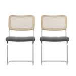 ZUN Set of 2, Leather Dining Chair with High-Density Sponge, Rattan Chair for Dining room, Living room, W24167829