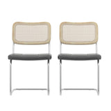 ZUN Set of 2, Leather Dining Chair with High-Density Sponge, Rattan Chair for Dining room, Living room, W24167829