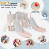 ZUN Kids Slide Playset Structure 7 in 1, Freestanding Spaceship Set with Slide, Arch Tunnel, Ring Toss PP322884AAH