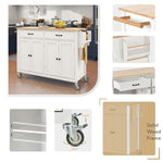 ZUN Kitchen Island Cart with Solid Wood Top and Locking Wheels,54.3 Inch Width,4 Door Cabinet and Two WF286911AAW