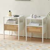 ZUN Set of 2, 15.75" Rattan End table with Power Outlet & USB Ports , Modern nightstand with drawer and W1265123648