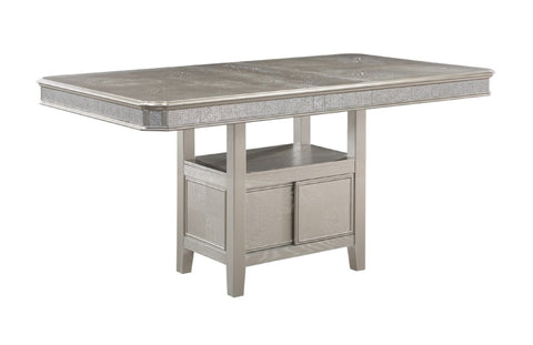 ZUN Modern Glam 1pc Counter Height Dining Table Silver Champagne Gray Finish 12" Extension Leaf One B011131255