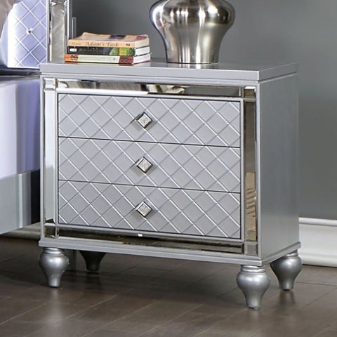 ZUN Contemporary 1pc Nightstand Silver Color Pebbled Texture Diamond Pattern Bedside Table B011P156732