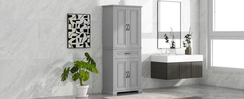 ZUN Bathroom Storage Cabinet with Doors and Drawer, Multiple Storage Space, Adjustable Shelf, Grey WF308204AAE