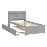 ZUN Twin Bed with Trundle,Bookcase,Grey W50440495