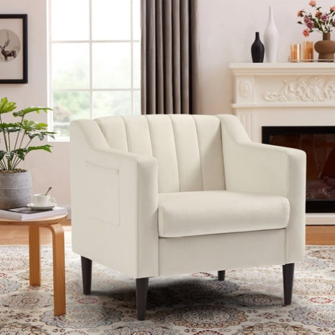 ZUN Modern Upholstered Tufted Accent Chair, Velvet Fabric Single Sofa Side Chair,Comfy Barrel Club W1708110911