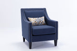 ZUN COOLMORE accent armchair living room with nailheads and solid wood legs Navy linen W39536940