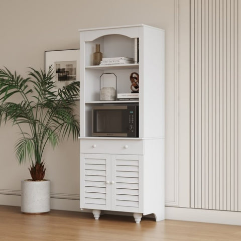 ZUN Freestanding Rustic Kitchen Buffet with Hutch, Pantry Storage Cabinet, Adjustable Shelf W33168386