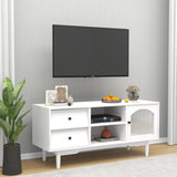 ZUN Living Room White TV Stand with Drawers and Open Shelves, A Cabinet with Glass Doors for Storage W28265031