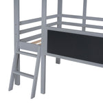 ZUN Twin Size Loft Bed with Ladder and Slide, House Bed with Blackboard and Light Strip on the Roof, WF307450AAE