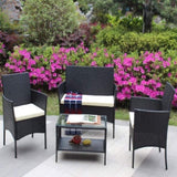 ZUN 4 PC Rattan Patio Furniture Set Outdoor Patio Cushioned Seat Wicker Sofa W20985037