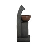 ZUN 9.4x9.1x23.8" Black and Brown Sculptural Water Fountain with Bowl Basin, with Light and Pump, for W2078138958