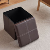 ZUN FCH 38*38*38cm Glossy With LinesPVC MDF Foldable Storage Footstool Dark Brown 61845634