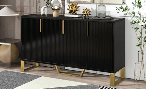 ZUN TREXM Modern sideboard with Four Doors, Metal handles & Legs and Adjustable Shelves Kitchen Cabinet WF295368AAB