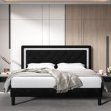 ZUN Queen Size Platform Bed with Upholstered Headboard and Slat Support, Heavy Duty Mattress Foundation, W2276139471